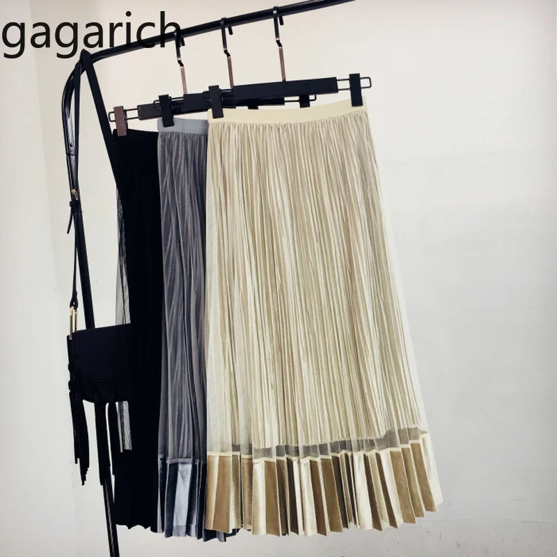 Gagarich Women 2019 Spring New Korean Version Tight High Waist Gold Velvet Mesh Stitching Long Pleated Skirt
Gagarich Women 2019 Spring New Korean Version Tight High Waist Gold Velvet Mesh Stitching Long Pleated Skirt