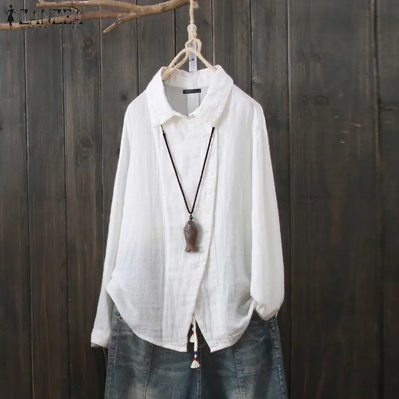 ZANZEA Vintage Women Cotton Linen Blouse Casual Lapel Neck Long Sleeve Tops Autumn Shirt Casual Solid Buttons Blusas Femininas
ZANZEA Vintage Women Cotton Linen Blouse Casual Lapel Neck Long Sleeve Tops Autumn Shirt Casual Solid Buttons Blusas Femininas