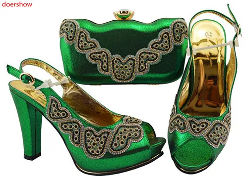 Фото doershow GREEN Shoe and Bag Set African Italian Design High Quality Matching Shoes for parties HWD1-1 | Обувь