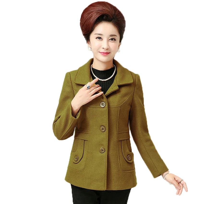 Image WAEOLSA Middle Aged Woman Basic Duffle Peacoat Green Blue Khaki Red Tweed Coat Autumn Women s Tweed Jackets 50S 60S 70S Overcoat