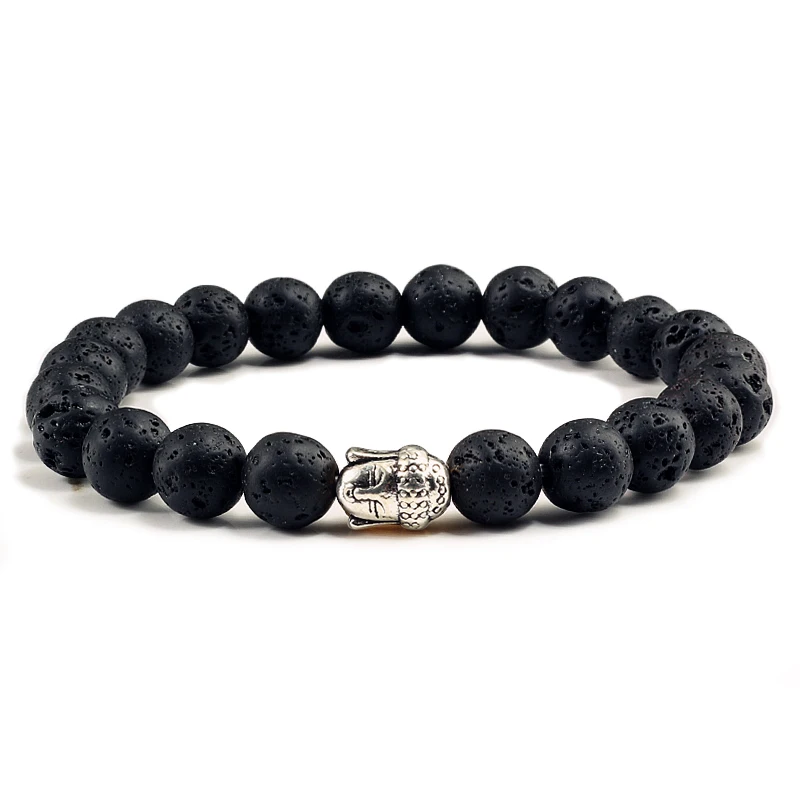 Silver Plated Buddha Head Charm Men Black Lava Natural Stone Bracelet Matte Black Bead Bracelets Bangles Women Yoga Jewelry Gift
Silver Plated Buddha Head Charm Men Black Lava Natural Stone Bracelet Matte Black Bead Bracelets Bangles Women Yoga Jewelry Gift