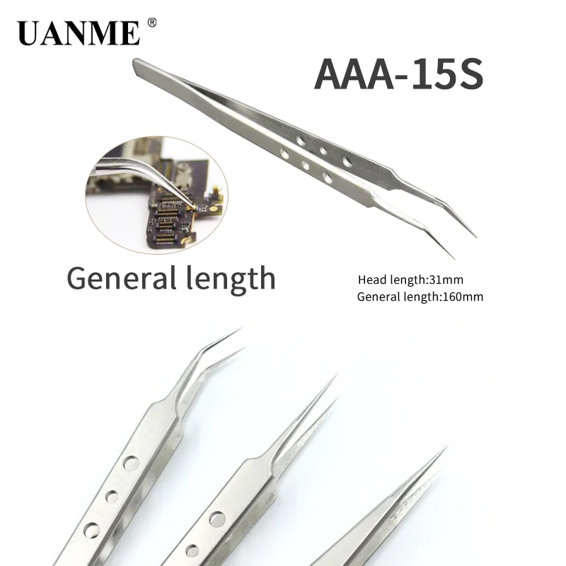 

UANME AAA-12S / AAA-14S Precision Pointed Tweezers Stainless Steel Clamps Lengthened Medical Anti-Static Tweezer Tool