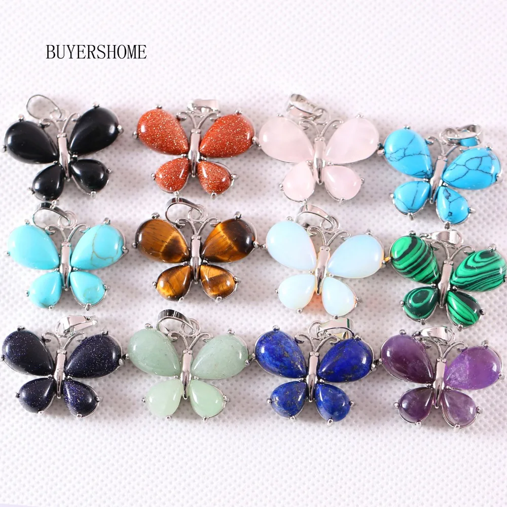 Silver Color Women Butterfly Necklace Pendant Natural Stone Green Aventurine Malachite Crystal Lapis Opal Howlite 10Pcs K460
Silver Color Women Butterfly Necklace Pendant Natural Stone Green Aventurine Malachite Crystal Lapis Opal Howlite 10Pcs K460