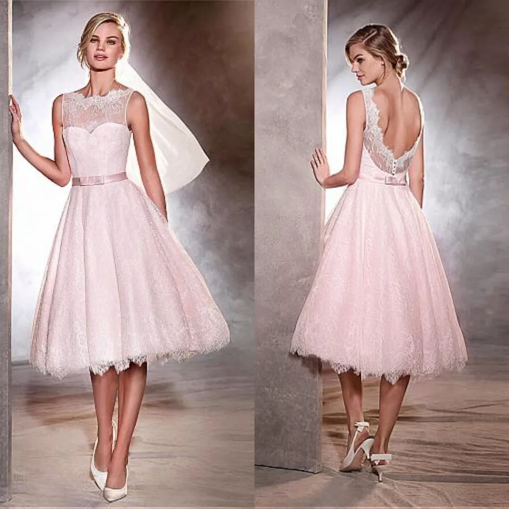 Gorgeous Lace Bateau Neckline Pink Wedding Dresses 2019 Sleeveless Open Back Bridal Gowns Short Dresses vestido de noiva
Gorgeous Lace Bateau Neckline Pink Wedding Dresses 2019 Sleeveless Open Back Bridal Gowns Short Dresses vestido de noiva