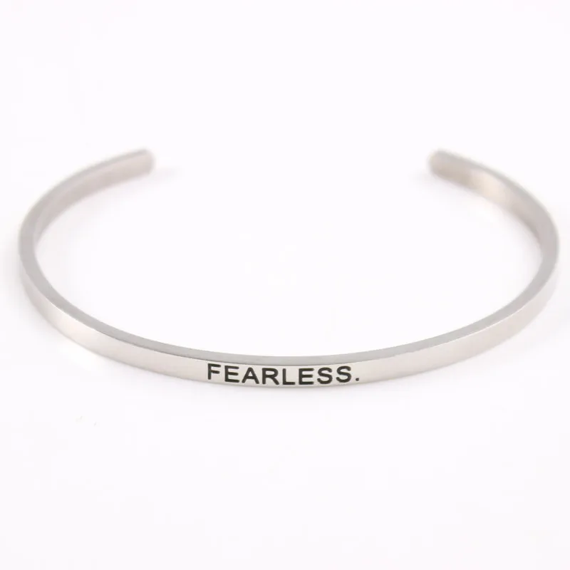 Silver Band Stainless Steel Inspirational Mantra Bracelet Engraved FEARLESS. Quote Hand imprint Bangle Bracelets For Women Men
Silver Band Stainless Steel Inspirational Mantra Bracelet Engraved FEARLESS. Quote Hand imprint Bangle Bracelets For Women Men