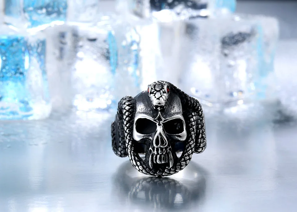 "SkullSnake" - stainless steel vintage snake ring 3