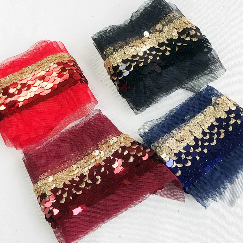5Yards/lot Red Black Navy Blue Sequin Appliqued Lace Ribbon 3D Shiny Laser Spangle Braid Sequins Lace 5cm wide
5Yards/lot Red Black Navy Blue Sequin Appliqued Lace Ribbon 3D Shiny Laser Spangle Braid Sequins Lace 5cm wide