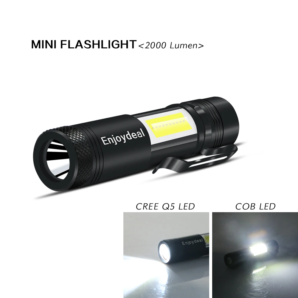 Powerful LED Flashlight AA/14500 4 Modes Q5 LED+COB LED 2000 Lumens Unique Torch Lamp Mini Penlight Aluminum Alloy Outdoor
Powerful LED Flashlight AA/14500 4 Modes Q5 LED+COB LED 2000 Lumens Unique Torch Lamp Mini Penlight Aluminum Alloy Outdoor