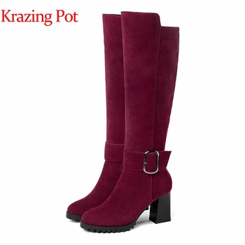 Krazing pot 2018 cow suede fashion boots style high heels round toe large size metal buckle gorgeous riding knee-high boots L3f9
Krazing pot 2018 cow suede fashion boots style high heels round toe large size metal buckle gorgeous riding knee-high boots L3f9