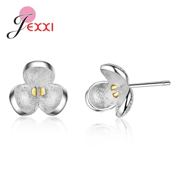 

New Arrivals Pure 925 Sterling Silver Earrings 3 leaves Flower Design Lovely Jewelry for Women Girl Gifts Wedding Cute Brincos
