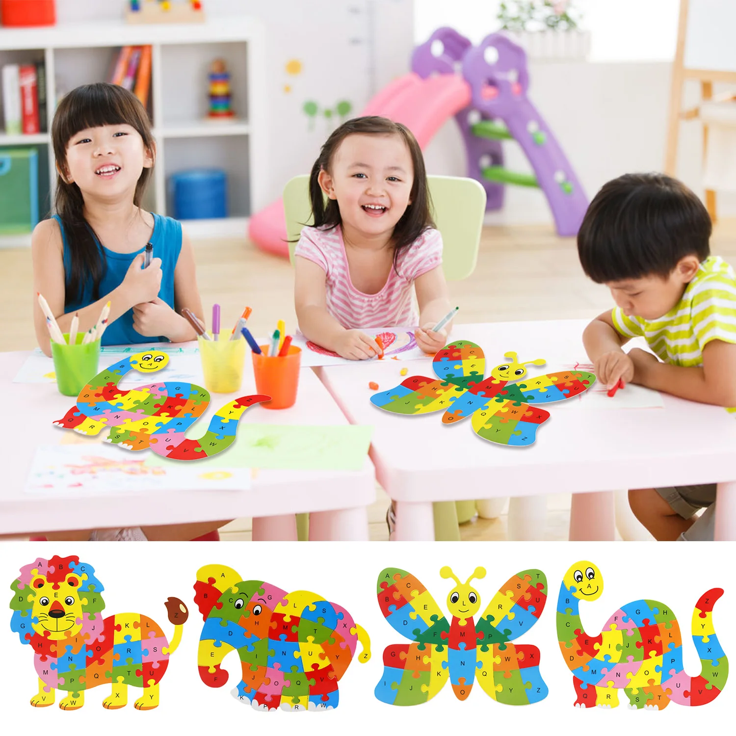 Besegad Cute Cartoon 26-Alphabet Letters Elephant Lion Dinosaur Butterfly Animal Patterns Wooden Educational Puzzle Jigsaw Toys
Besegad Cute Cartoon 26-Alphabet Letters Elephant Lion Dinosaur Butterfly Animal Patterns Wooden Educational Puzzle Jigsaw Toys