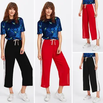 Women Girls Casual Wide Leg Trousers Side Striped Baggy Bottom Loose Long Panel Drawstring Waist Crop Pants
Women Girls Casual Wide Leg Trousers Side Striped Baggy Bottom Loose Long Panel Drawstring Waist Crop Pants