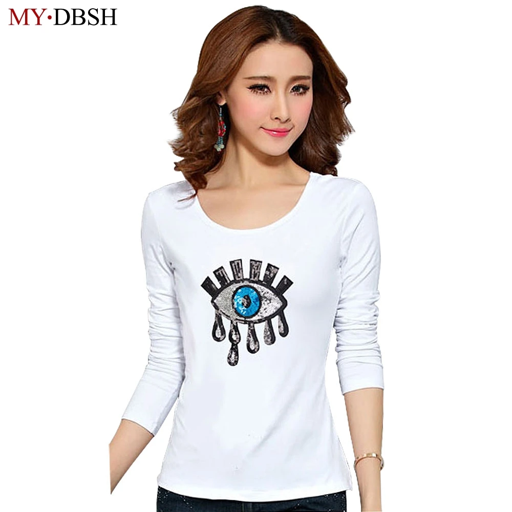 Spring Autumn Women Eye Embroidery Sequins Tops T shirt Long Sleeve Female T Shirt 2019 Korean Style Cotton Plus Size T-Shirt XL
Spring Autumn Women Eye Embroidery Sequins Tops T shirt Long Sleeve Female T Shirt 2019 Korean Style Cotton Plus Size T-Shirt XL