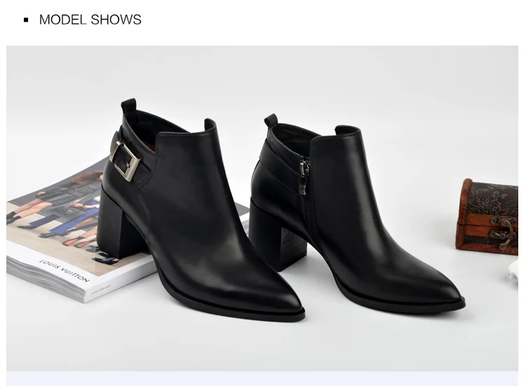 Donna-in leather ankle boots pointed toe thick heel ladies short boots women's leather boots 96350-19 (14)