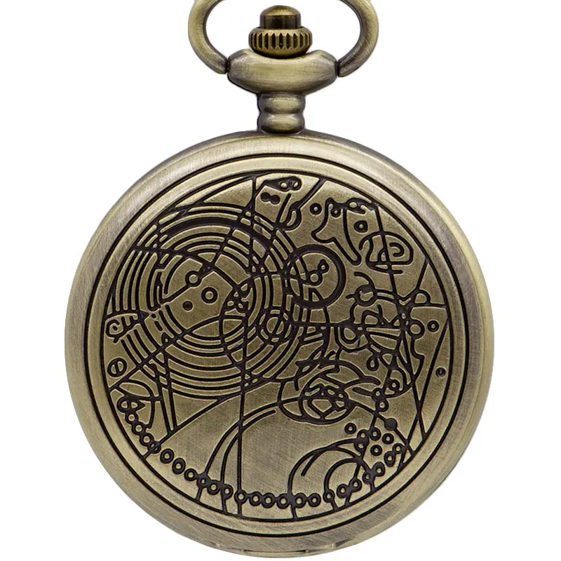 

Luxury Pocket Watch Doctor Dr. Theme Who Laser Engraved Clock Necklace Hand Wind Men Bronze Fob Watches with 37.5cm Chain CF1023