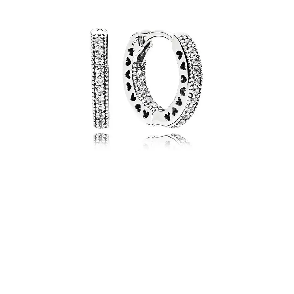COSEN PAN 1:1 Original Sterling Silver 925 Earrings Hearts of PAN Earrings, Clear CZ Jewelry for Women Gift 296317CZ