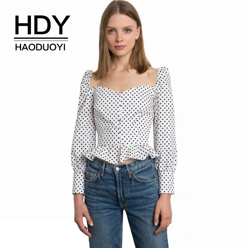 HDY Haoduoyi Brand Women Polka Dot White Cotton Shirts Slash neck Slim Ruffles Female Vitange Casual Sweet Blouses
HDY Haoduoyi Brand Women Polka Dot White Cotton Shirts Slash neck Slim Ruffles Female Vitange Casual Sweet Blouses