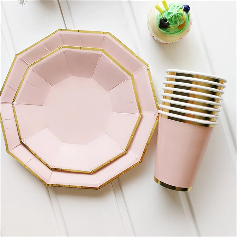Gold Blocking Disposable Tableware Sweet Pink One-off Paper Plates Cup Straws Birthday Party Wedding Carnival Tableware Supplies
Gold Blocking Disposable Tableware Sweet Pink One-off Paper Plates Cup Straws Birthday Party Wedding Carnival Tableware Supplies