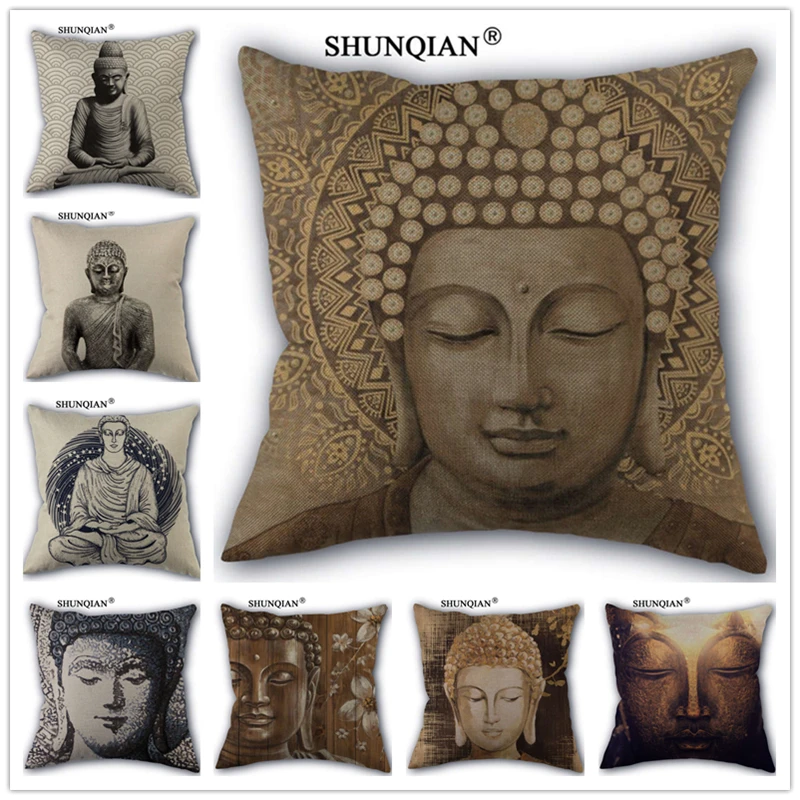 

Y517 Art design Buddha statue Pillow Cover Cotton Linen Home Decorative Pillow Case Custom Pillowcase 45x45cm One Side