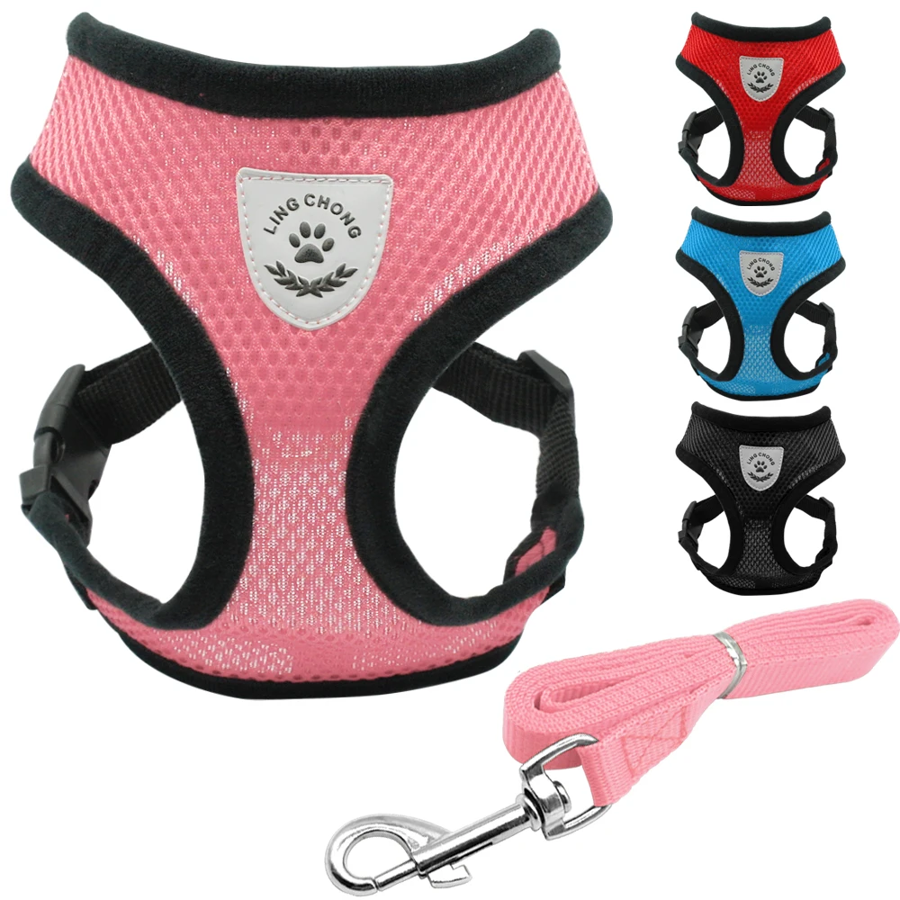 Image High Quality Soft Breathable Mesh Puppy Dog Pet Cat Harness and Leash Set 3 Sizes