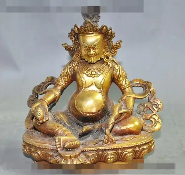 

S00210 6"tibet buddhism bronze gilt fane lotus Yellow Jambhala buddha wealth god statue (B0328)