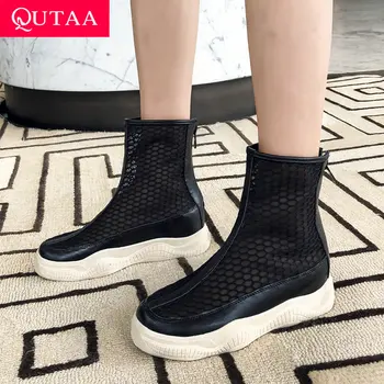QUTAA 2019 Women Shoes Mesh Surface+PU Leather Flat Heel Round Toe Cut Outs Zipper Leisure Single Shoes Spring/Autumn Size 34-43
QUTAA 2019 Women Shoes Mesh Surface+PU Leather Flat Heel Round Toe Cut Outs Zipper Leisure Single Shoes Spring/Autumn Size 34-43