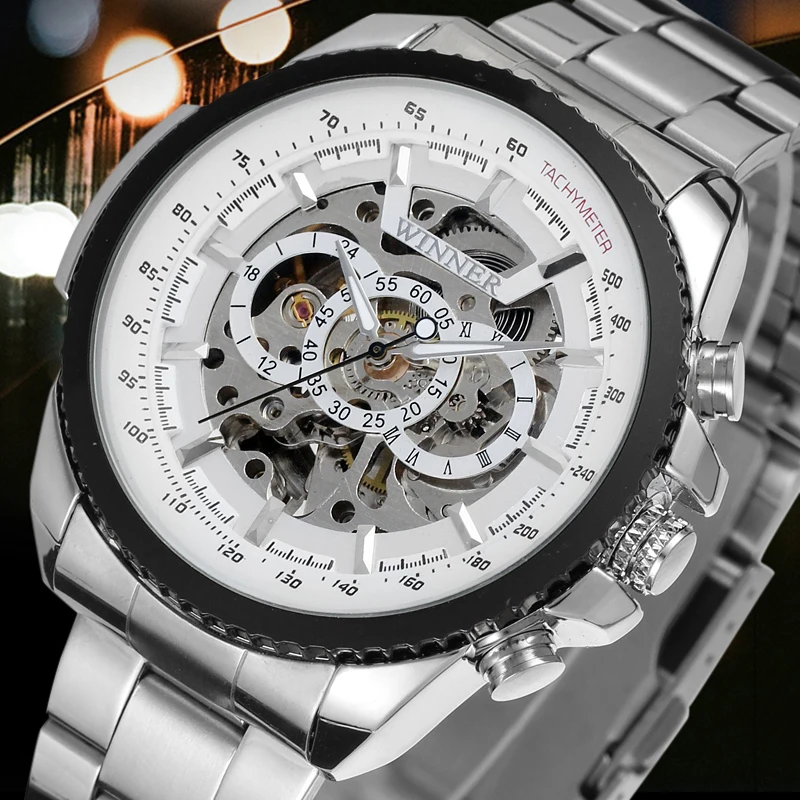 Winner Brand Fashion Skeleton Automatic Watches for Men Stainless Steel Bracelet Mechanical Wristwatches with Gift Box
Winner Brand Fashion Skeleton Automatic Watches for Men Stainless Steel Bracelet Mechanical Wristwatches with Gift Box