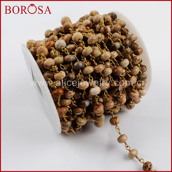 BOROSA Gold Color or Silver Color Roundel Owyhee Picture Stone Beads Wire Wrapped Rosary Chain for Necklace Jewelry Making JT183
BOROSA Gold Color or Silver Color Roundel Owyhee Picture Stone Beads Wire Wrapped Rosary Chain for Necklace Jewelry Making JT183