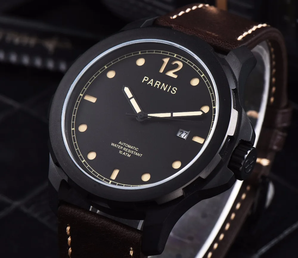 Parnis 47mm Men Watch Mechanical Military Watches Men Automatic Wrist Watch Sapphire Auto Date Brown Genuine Leather Watch band
Parnis 47mm Men Watch Mechanical Military Watches Men Automatic Wrist Watch Sapphire Auto Date Brown Genuine Leather Watch band