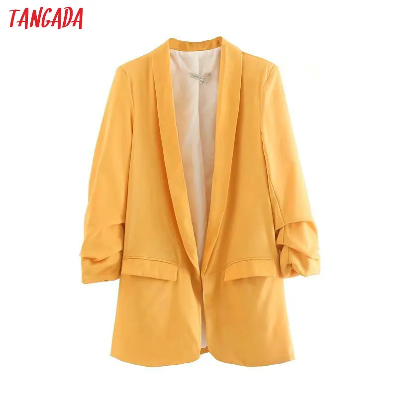 Tangada women orange blazer jackets fashion ruched three quarter sleeve ladies blazer coat female jackets office lady suit 5Z06
Tangada women orange blazer jackets fashion ruched three quarter sleeve ladies blazer coat female jackets office lady suit 5Z06