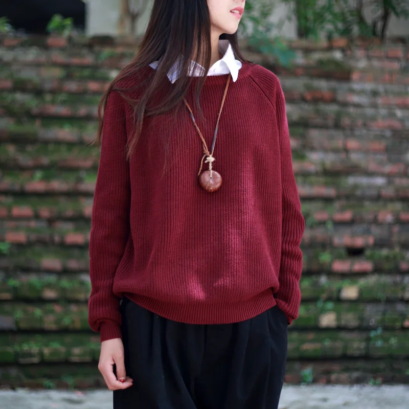 Women Retro Cotton Knitwear Sweaters Round Neck Autumn/Spring Loose Pullovers Solid Color Mori Girl Women's Clothing Knitting 
Women Retro Cotton Knitwear Sweaters Round Neck Autumn/Spring Loose Pullovers Solid Color Mori Girl Women's Clothing Knitting