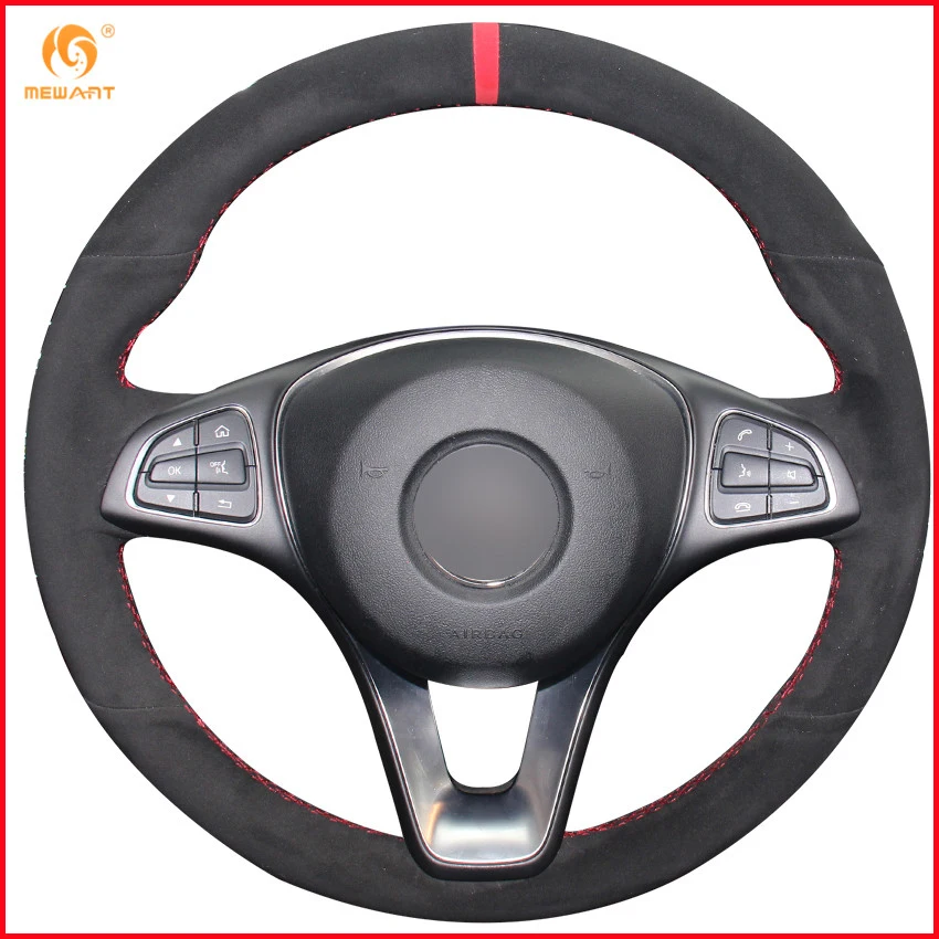 MEWANT Black Suede Red Marker Car Steering Wheel Cover for Mercedes Benz C180 C200 C260 C300 B200 Interior Accessories Parts | Автомобили
