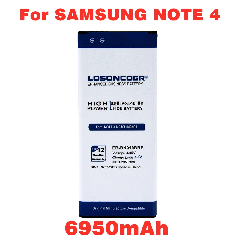 LOSONCOER 6950mAh For Galaxy EB-BN910BBE For Samsung Note 4 Battery Note4 N910H N910A N910C N910F N910X N910V N910P N910T N910H
LOSONCOER 6950mAh For Galaxy EB-BN910BBE For Samsung Note 4 Battery Note4 N910H N910A N910C N910F N910X N910V N910P N910T N910H