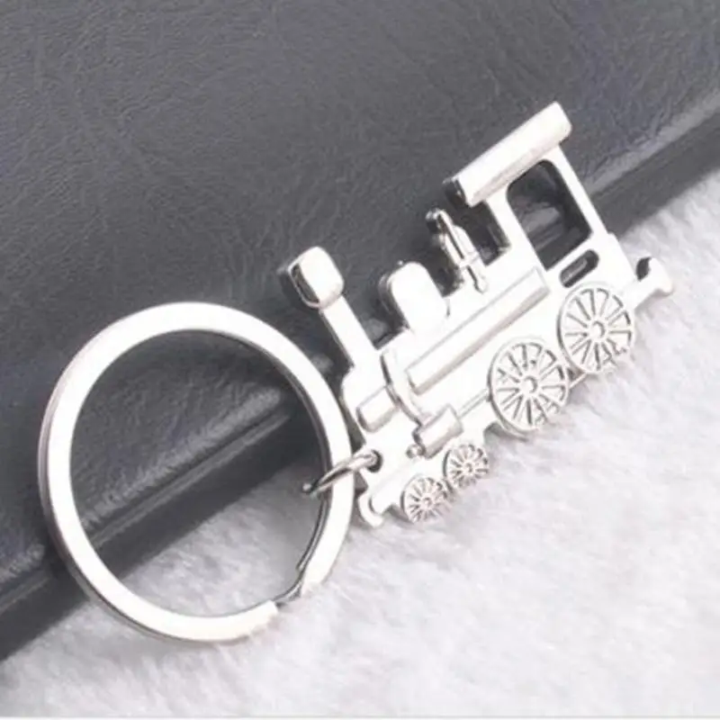 

Creative Steam Train Locomotive Design Metal Keychain Punk Rock Automotive Keyring Key Chains Silver Key Fob Holder Wholesale