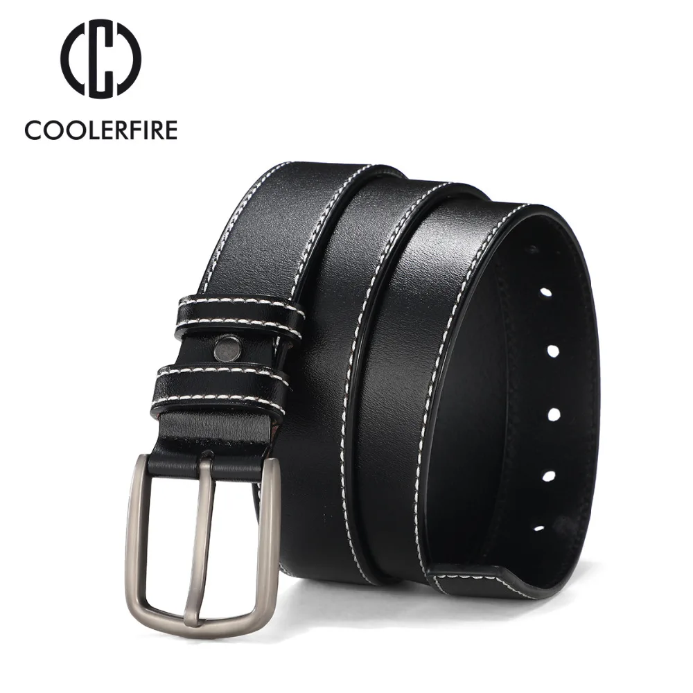 

COOLERFIRE Men Belts New Fashion Black&Blue&Orange brown Business Style Waist Casual Design Men genuine Leather Belt HQ081