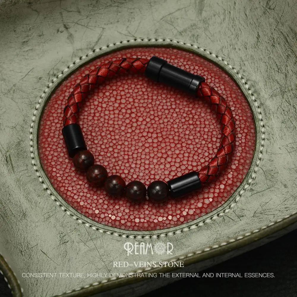 REAMOR Trendy Red-veins Tiger Eyes Natural Stone Cowhide Leather Men's Bracelet PVD Black Gold Stainless steel Female Bracelet
REAMOR Trendy Red-veins Tiger Eyes Natural Stone Cowhide Leather Men's Bracelet PVD Black Gold Stainless steel Female Bracelet