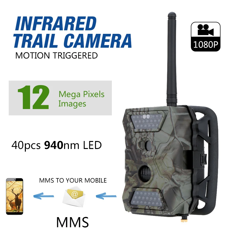 

MMS GPRS SMS Trail Game Scouting Wildlife Hunting 12MP HD Digital Camera 940nm IR LED Video Recorder Rain-proof Hunting Camera