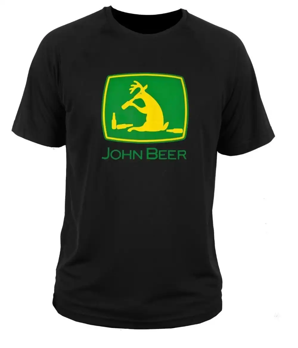 hip-hop splicing tee tops shirtjohn beer john deer funny logo t