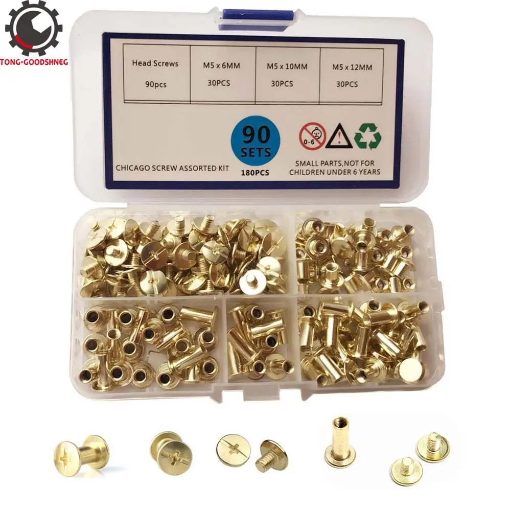 Chicago Screws Brass Plated Screw Posts Bookbinding Binding Button Post Rivets Belt Leather | Дом и сад