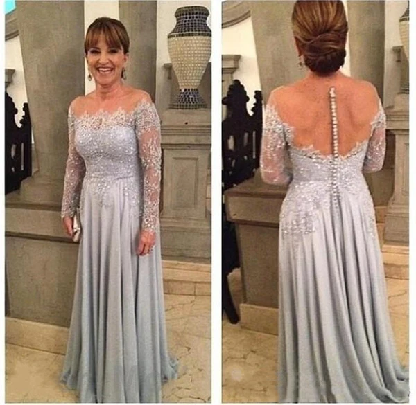 2018 Silver Mother of the Bride Dresses Lace Sheer Neck Long Sleeve Formal Godmother Wedding Party Dinner Guests Gown Plus Size
2018 Silver Mother of the Bride Dresses Lace Sheer Neck Long Sleeve Formal Godmother Wedding Party Dinner Guests Gown Plus Size