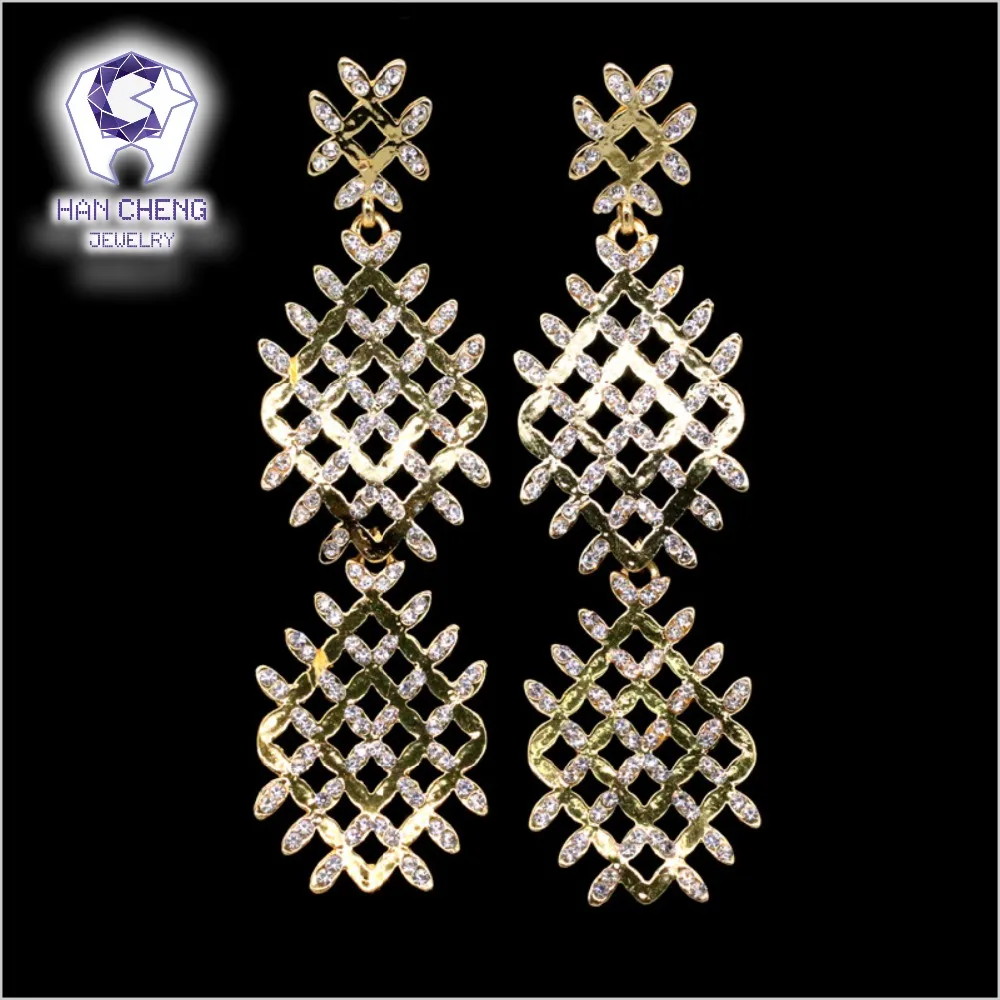 Image Fashion Luxury Drop Vintage Cross Gold Plated Rhinestone Long Statement Stud Earrings For Women Jewelry Brinco Dangle Bijoux