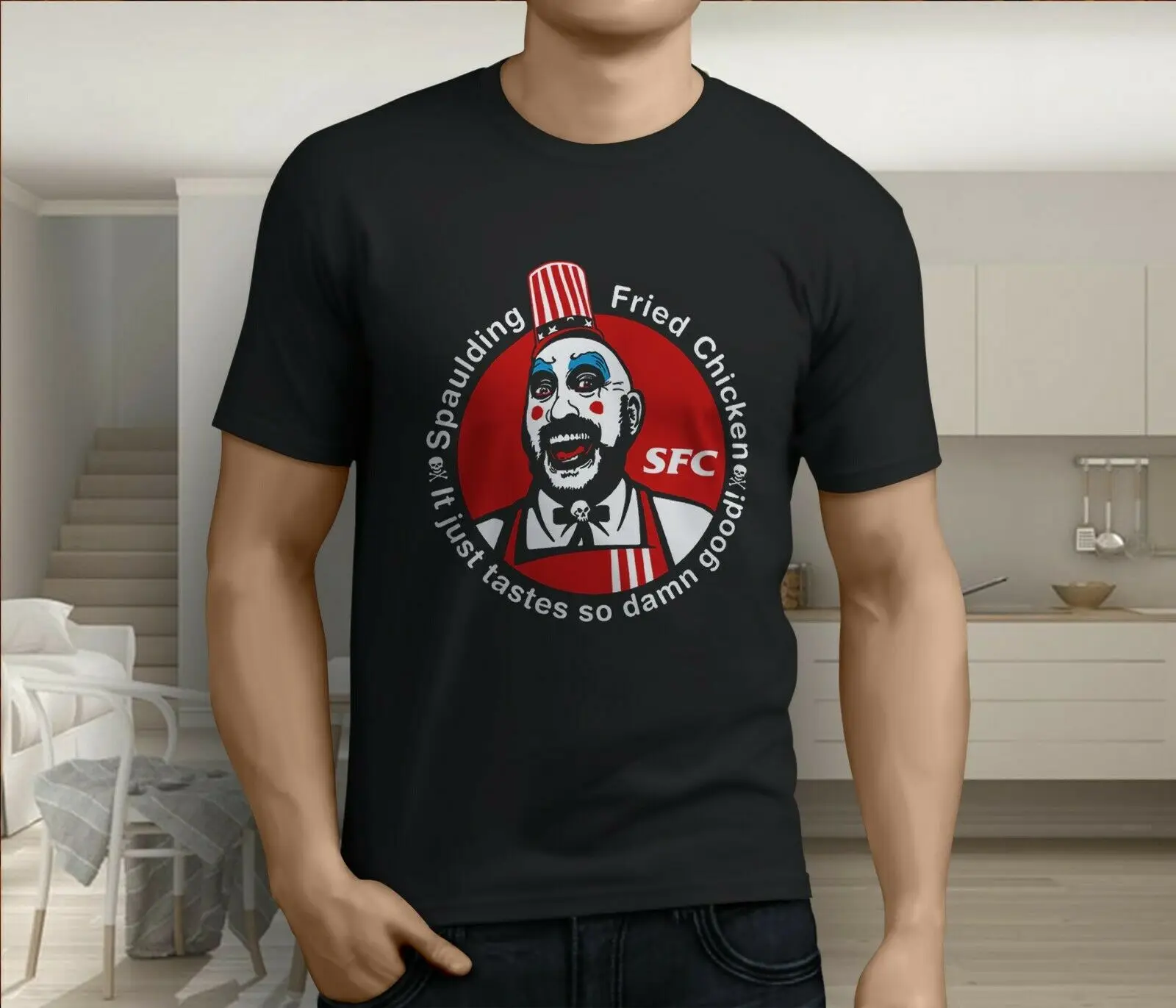New House of 1000 Corpses ROB ZOMBIE Captain Spaulding Men's Black T-Shirt S-3XL Low Price Round Neck Men Tees
New House of 1000 Corpses ROB ZOMBIE Captain Spaulding Men's Black T-Shirt S-3XL Low Price Round Neck Men Tees