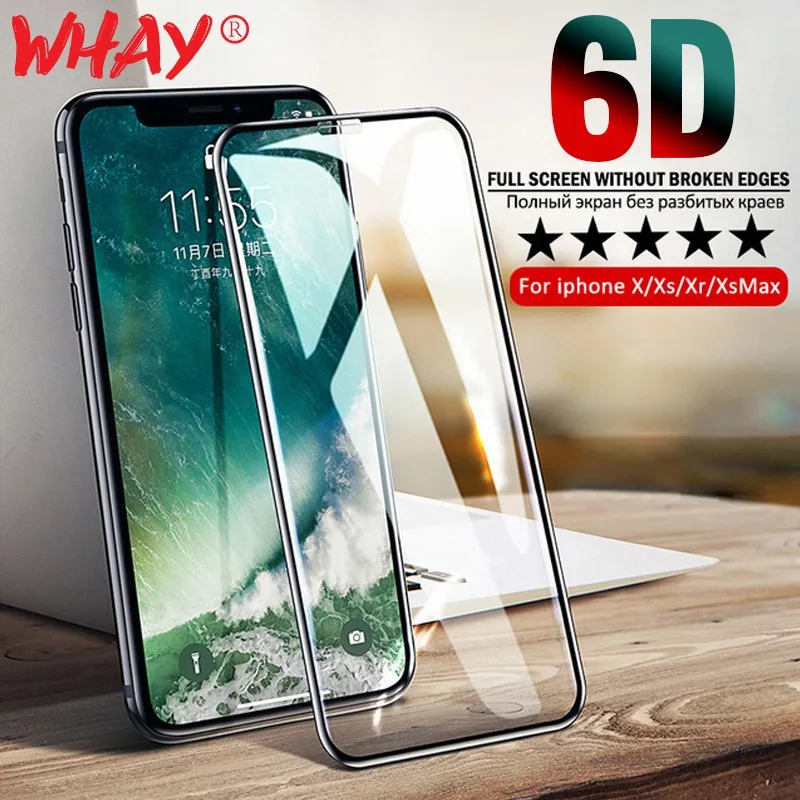 6D Защитное стекло для iPhone X 10 XS Max полное покрытие 9H пленка защиты экрана XR 6 6S 7 8 Plus