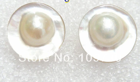 

ry00170 natural 23mm Clip-on white South Sea Mabe Pearls Earrings 925sc A0422