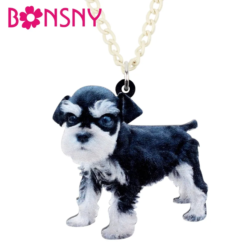 

Bonsny Statement Acrylic Miniature Schnauzer Dog Necklace Pendant Sweater Chain Animal Pets Jewelry For Women Girls Gift Bijoux