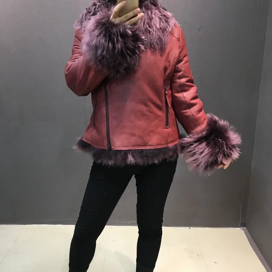 female fashion real sheep leather jacket with fur (7)
