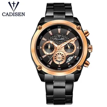

CADISEN Full Steel chronograph Sport mens Watches Fashion Quartz Military stop Watch men clock Relogio Masculino Waterproof saat
