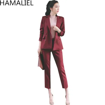 HAMALIEL Business 2 Piece Set OL Suit Pants Set 2018 Autumn Women Red Wine Double-breasted Blazers Coat +Work Full Length Pants
HAMALIEL Business 2 Piece Set OL Suit Pants Set 2018 Autumn Women Red Wine Double-breasted Blazers Coat +Work Full Length Pants