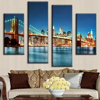 New 4 Pcs/set Landscape Modern Wall Paintings Brooklyn Bridge In Night Canvas Prints Unframed Painting Home Decoration
New 4 Pcs/set Landscape Modern Wall Paintings Brooklyn Bridge In Night Canvas Prints Unframed Painting Home Decoration