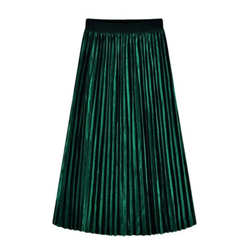 Velvet Pleated Skirts Women Fashion Green color High Waist Black Midi Skirt elasticity New 2019 Spring Summer Clothing
Velvet Pleated Skirts Women Fashion Green color High Waist Black Midi Skirt elasticity New 2019 Spring Summer Clothing